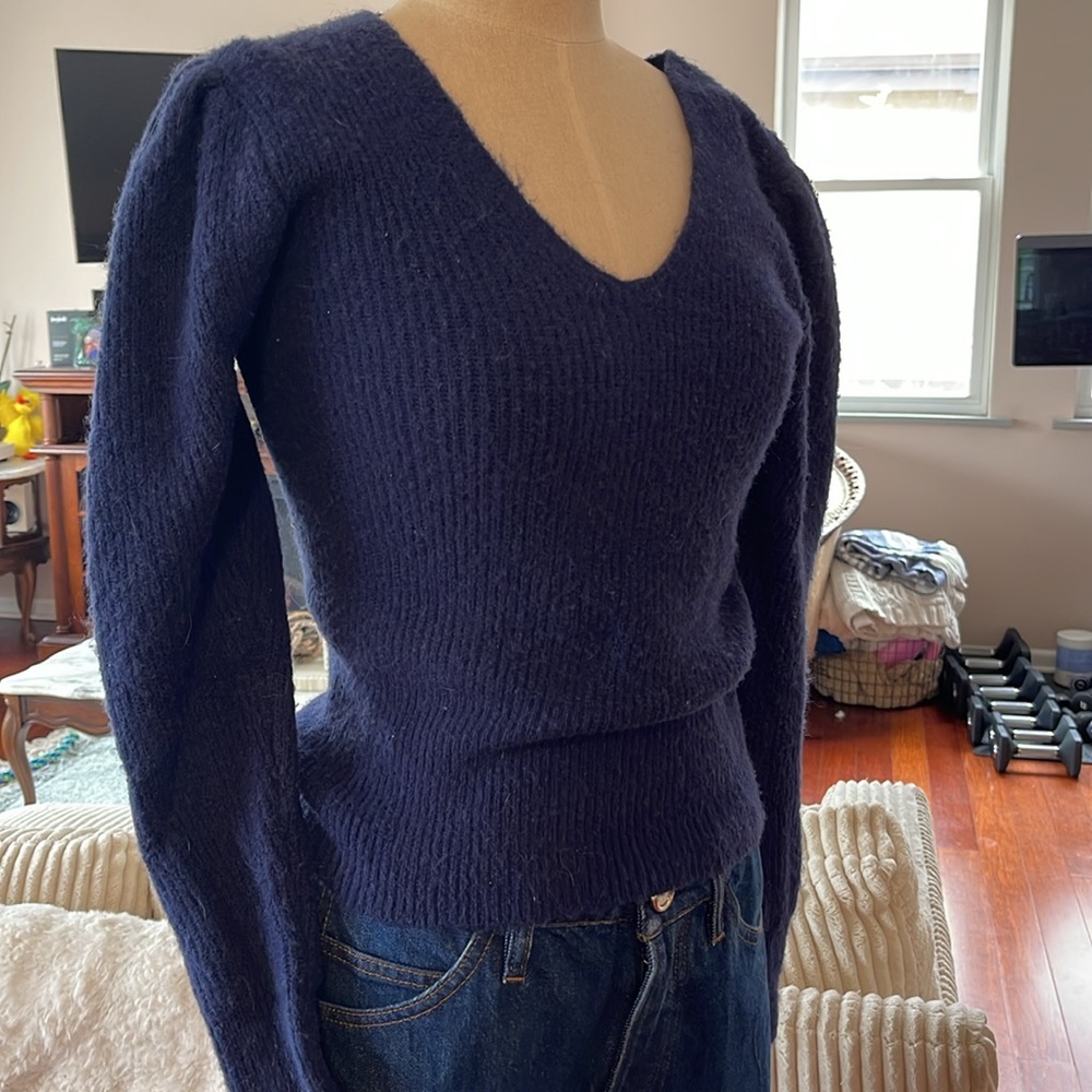 Something navy blue puff sleeve sweater